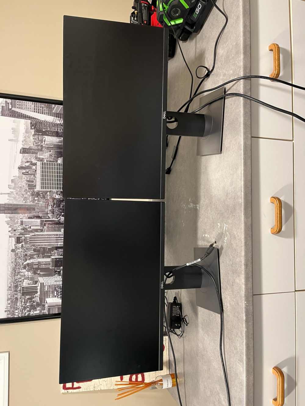Dell Black Dual Monitor Desktop Setup - Matte Black Screens in excellent shape